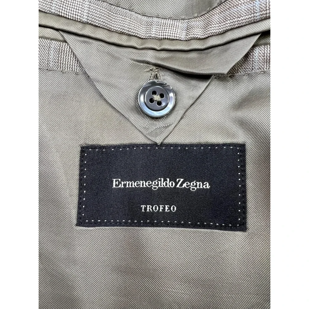 Ermenegildo Zegna Blazer Mens 46L Light Gray Glen Plaid Trofeo Wool Suit‎ Jacket